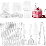 Lanties 30 Pcs Disposable Plastic Serving Utensils Set Include 8.5'' Serving Spoons Forks 9'' Tongs and Knives for Birthday Party Buffet Dinner Food Salad Utensils Christmas (Clear)