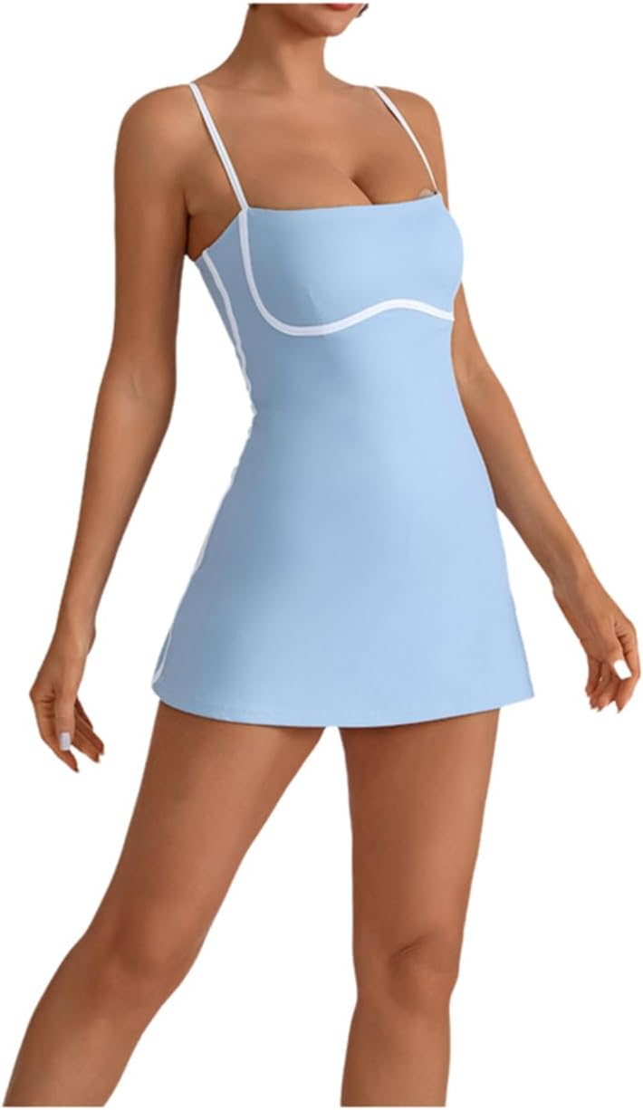 Women's Yoga Fitness Training Tennis Dress with Built-in Bra and Shorts