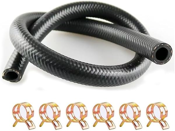 燃料ホース 1M 内径6mm 外径12mm 燃料ホース ニトリルゴム NBR 製 3層構造 耐油 耐圧耐熱 耐腐食性 高性能ホース ガソリン用 ホースクランプ6個付き バイク 芝刈り機 自動車用 - 1