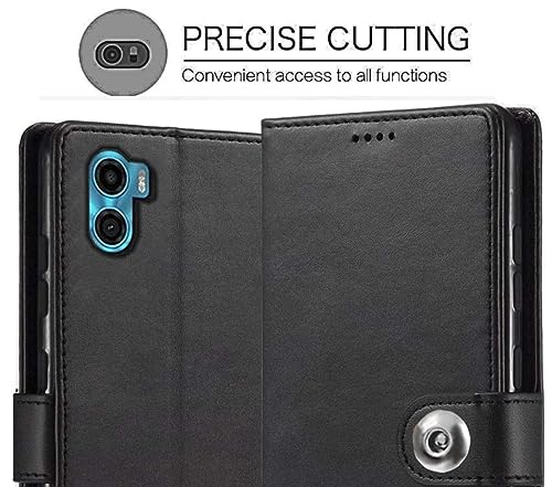 Image of SHINESTAR Ultimate Leather Finish Flip Back Cover for Motorola Moto E32 | Inside TPU & Inbuilt Stand | Wallet Style Motorola Moto E32 Back Cover Case | Stylish Button Magnetic Closure - Black