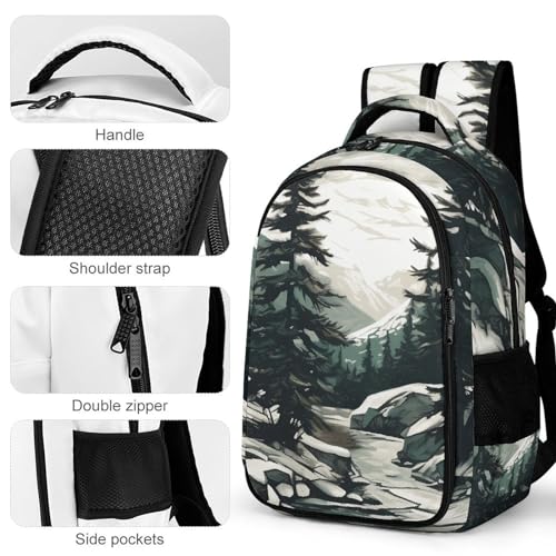 Backpack for Men Women Laptop Backpack Hand Drawn Two Pine Trees Casual Daypack Laptop Bag for Travel4