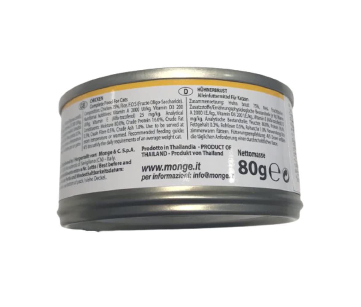 Monge delikatne naturalne superpremium jakość Kawałki kurczaka dla kotów, gotowanie na parze. Opakowanie 24 pudełka (80 gr. jeden). Naturalne, pełne jedzenie, bez barwników i konserwantów