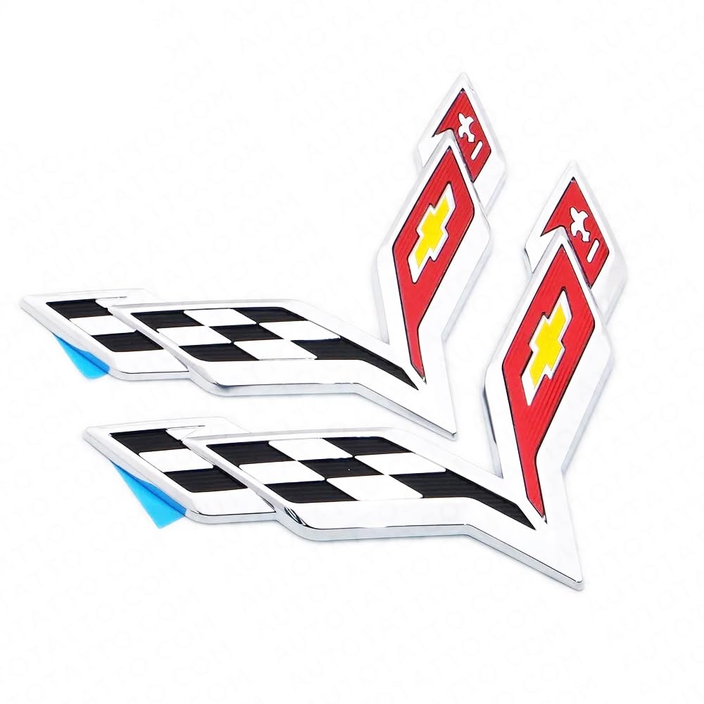 C6 Corvette Emblem Black 5-Piece Gloss Black Emblem Set For 2014-2019 Corvette C7 - Front, Rear & Stingray Cross Flags Front And Rear Emblem Set - Foto 6