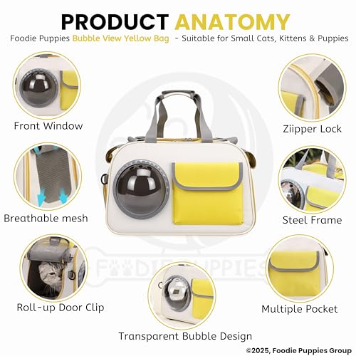 Image of Foodie Puppies Pet Carrier Bag for Cats & Small Dogs (Bubble View), (44 x 28 x 28cm) | Lightweight Travel Tote with Pocket, Breathable Mesh Panels & Airline-Approved Design | Suitable for Small Pets