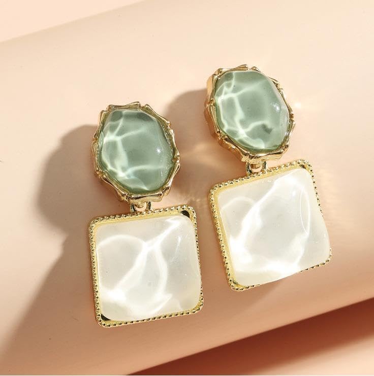 Green Geometric Statement Earrings for Women Unique Dangle Earrings Large Drop Earrings Gold Stud Earring Prom Jewelry for Women - Image 3