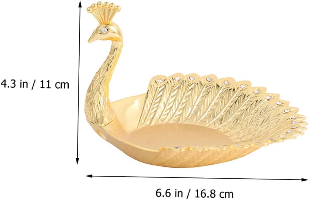 Golden Peacocks Candy Dish Metal Fruit Plate Small Golden Snack Plate for Serving Dried Fruit and Snacks in Home Dining