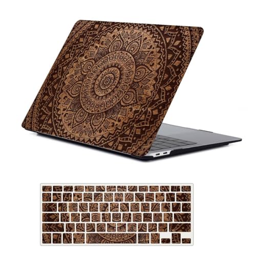 FFBOFFC Cover Compatibile con MacBook Air 13 Pollici 2020-2018 Modello A2337 A2179 A1932 con Retina Display & Touch ID, Plastica Protettiva Custodia Rigida & Tastiera Cover, Incisione su legno