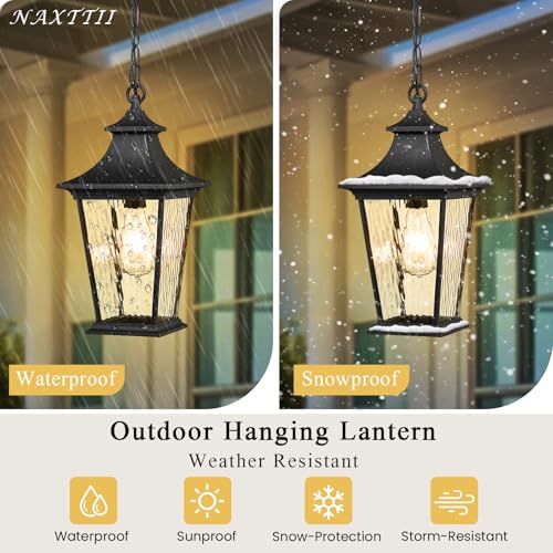 Image of 16.4 Inch Black Hanging Porch Lights Outdoor Waterproof Aluminum Outdoor Pendant Light Dusk to Dawn Exterior Hanging Light Fixture for Gazebo E26 Socket