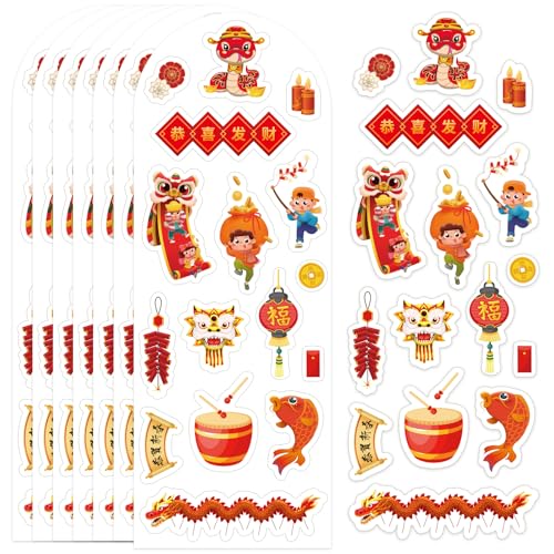 DISJOURNEY Chinese New Year Stickers 2025-112PCS New Years Stickers for Kids,Snake Sticker Waterproof Vinyl Decal for Candy Gift Party Decor Sticker Lunar