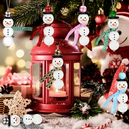 Image of 307 Pieces Christmas Snowman Wooden Beads Craft Project Natural Polished Wood Bead with Twine, Winter Christmas Tree Hanging Ornaments, Rustic DIY Garland Decoration for Home