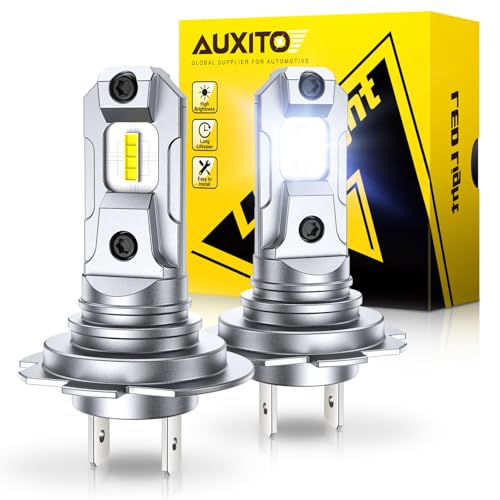Image of AUXITO Upgraded H7 Light Bulbs, 600% Super Brighter 6500K Cool White, 1:1 Mini Halogen Size H7 Light, Long Lifespan, Plug and Play, Pack of 2