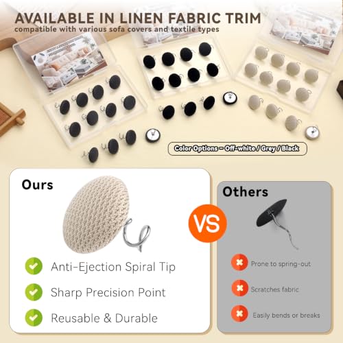 Image of Lunarm Linen Twist Pins 12pcs Upholstery Bedskirt Pins Beige Fabric Covered | Fabric Covered Button, Tightly Grip, Multipurpose for Furniture, Sofa,Headliner, Armrest Covers, Slipcovers, Storage Case