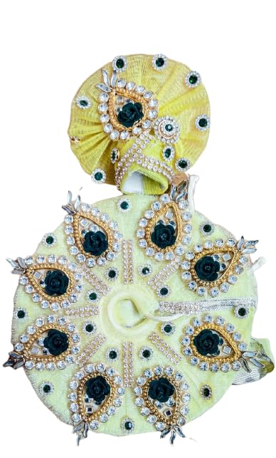 crazy bachatCrazybachat Yellow Color Designer Cloth with Mukut for Lord Krishna Laddu Gopal Kanaiya Bal Krishna Dress Poshak Vastra for Little Metal Idol