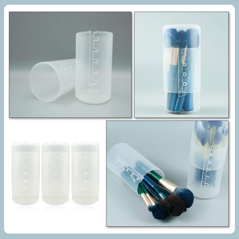 Mobestech 3pcs Retractable Makeup Brush Holders, Organizer Plastic Clear Travel Makeup Brush Case Container Cup Storage for Women and Girls Makeup Artist