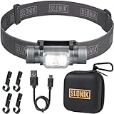 SLONIK Rechargeable Headlamp for Adults - 1000 Lumens Super Bright 60 ft Beam LED Flashlight - Lightweight, Heavy-Duty, IPX4 Waterproof Hard Hat Light - Camping Gear, Running Headlight, Gray