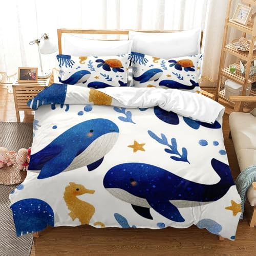 Housse de couette 135x200 animaux marins en microfibre douce