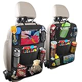Anban Car Back Seat Organizer with 10 Inch Tablet Holder + 9 Storage Pockets Kick Mats Back Seat Protector for Book Drink Toy Bottle, Travel Accessory for Kids and Toddlers (2 Pack)