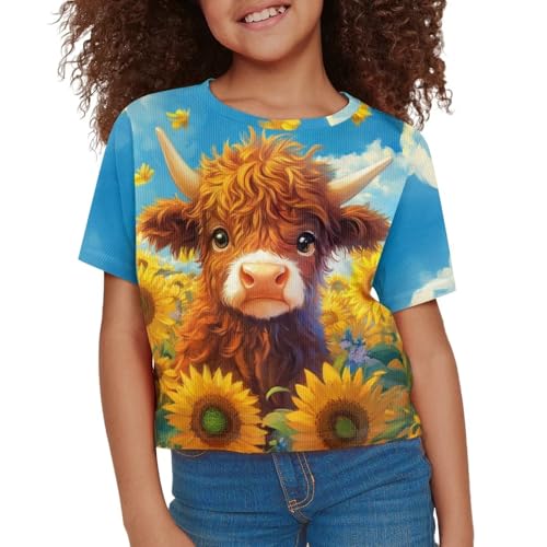 Image of Girls Summer Crop Top Outfits Short Sleeve T Shirts Kids Cute Clothes Tees Blouse