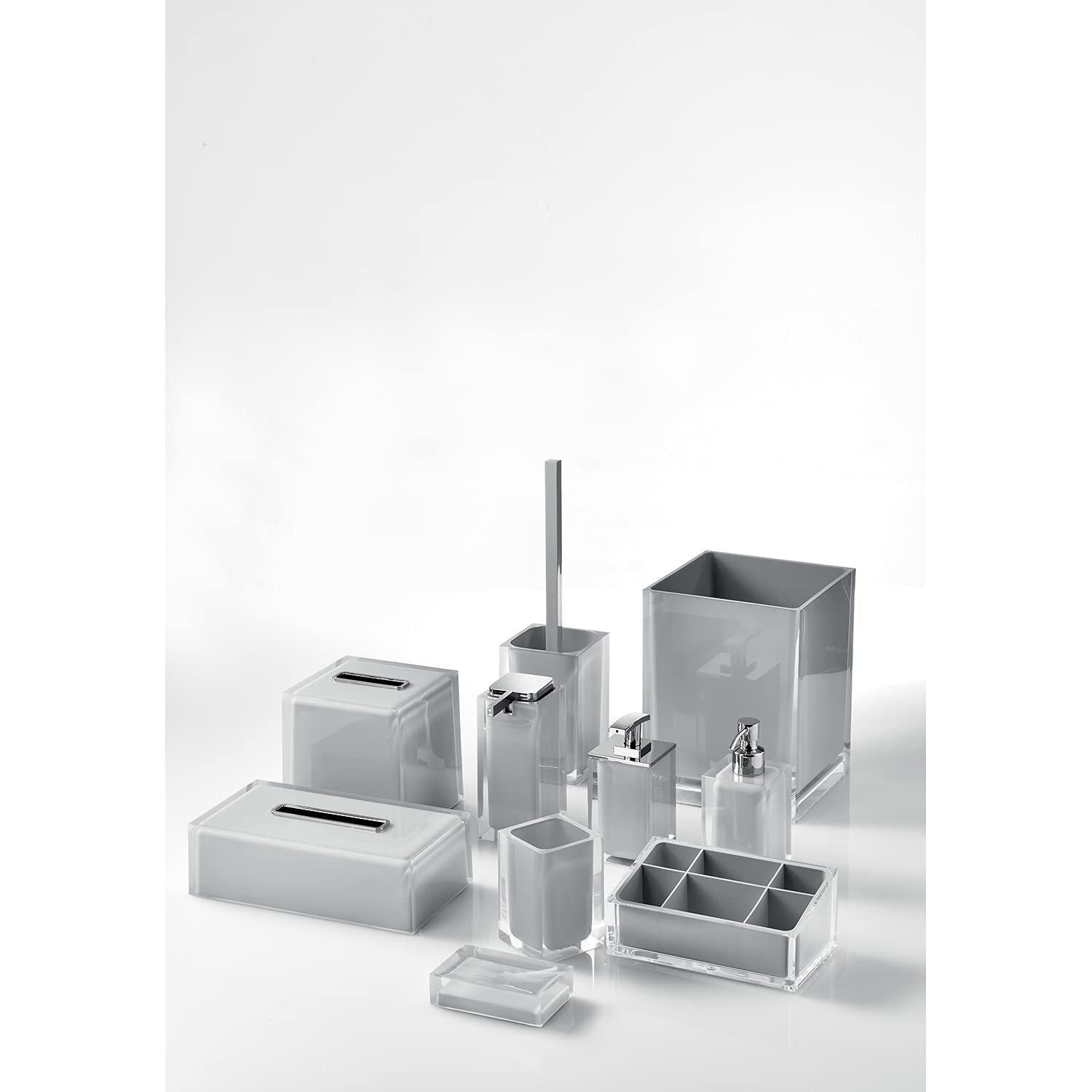 GEDY Auckland Scopino WC Argento, Misure e Peso: 37,5X9,8X9,8 CM & 0,855 kg, Realizzato in Resina Trasparente di Alta qualità, Scopino per WC Design di R&S Gedy, Fatto a Mano, 2 Anni di Garanzia