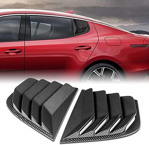 Q1-TECH, Painted Carbon Fiber Side Window Louvers Scoop Cover Vent Sun Shade Cover Compatible with 2018 2019 2020 2021 2022 Kia Stinger (ABS, Fits for All Weather)