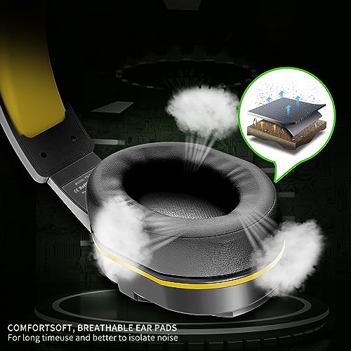 Kikc PS4 Gaming Headset with Mic for Xbox One, PS5, PC, Mobile Phone and Notebook, Controllable Volume Gaming Headphones with Soft Earmuffs for Kid (Yellow) - Thumbnail 5