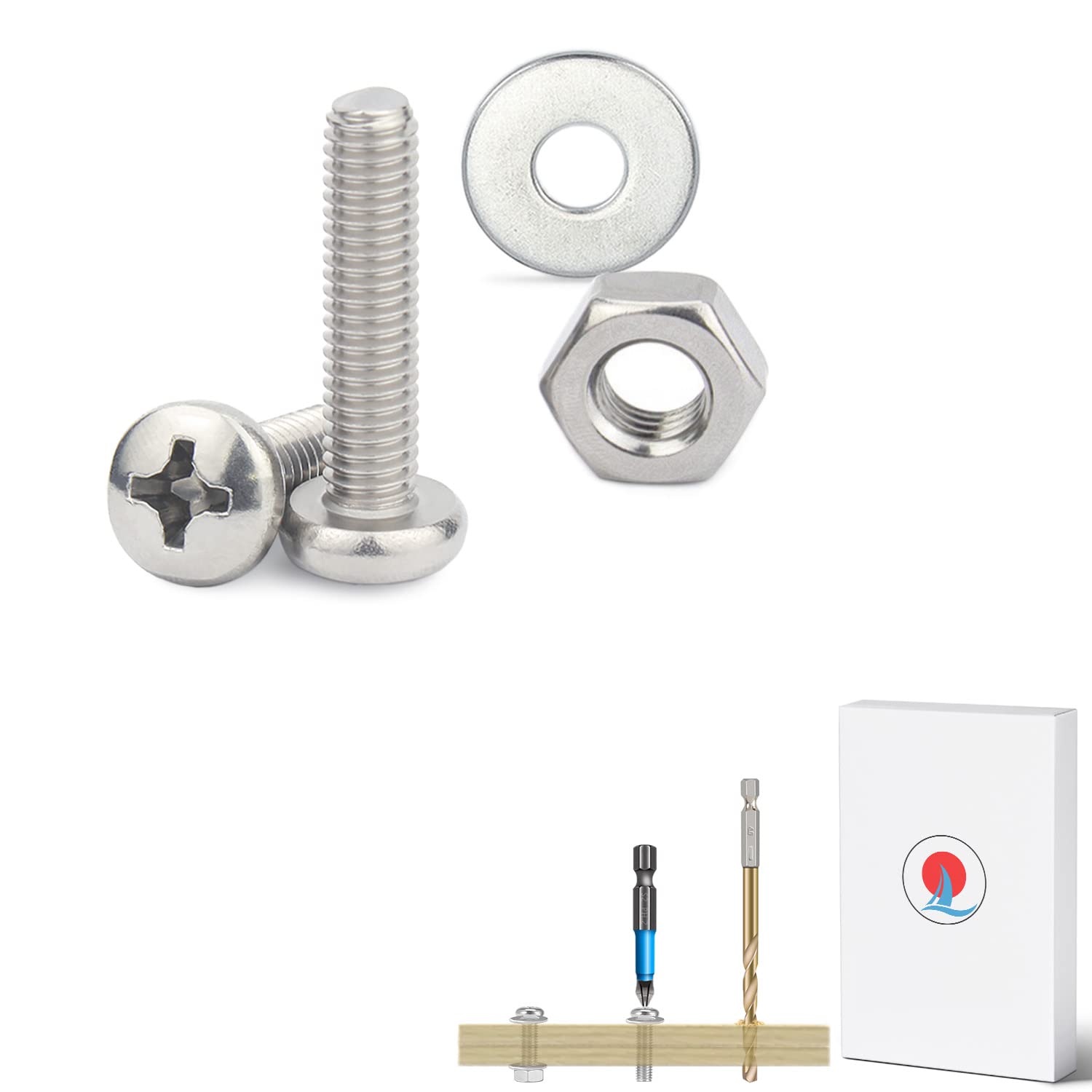 Screw & Bolt Assortment Sets - 340PCS Stainless Steel Nuts and Bolts Assortment Kit, M4 Phillips Pan Head Machine Screws with Case for Cabinet Drawer Cupboard Closet Handles Outlet Box
