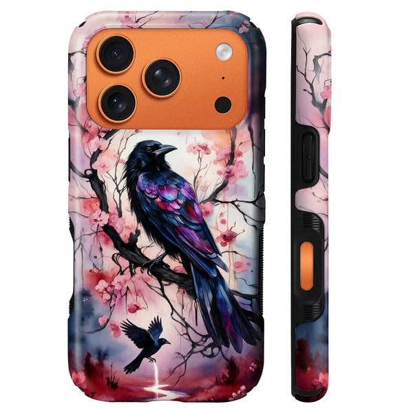 for iPhone 17 Pro Max 18 Pro Max Compatible with Magsafe Full Body Case Screen Lens Protection Magnetic Ring for Girl Boy Cute Pattern Black Raven Blossoming Cherry Forest Rose