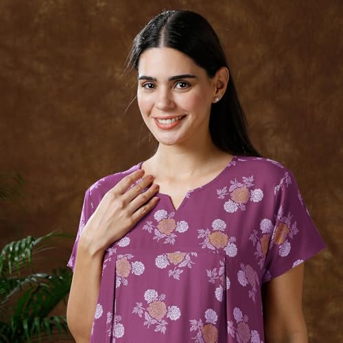 Image of MomToBe Women's Cotton Maxi Maternity Nighty /Feeding Nighty /Pregnancy Night Gown /A-Line Nursing Nighty with Zippers for Nursing Pre and Post Pregnancy