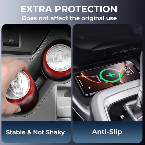 Image of Cup Holder Insert & Wireless Charging Protective Mats for Subaru Crosstrek /Impreza 2026 2025 2024, Center Console Interior Accessories Cup Holder & Wireless Charger Cover Pad, Black