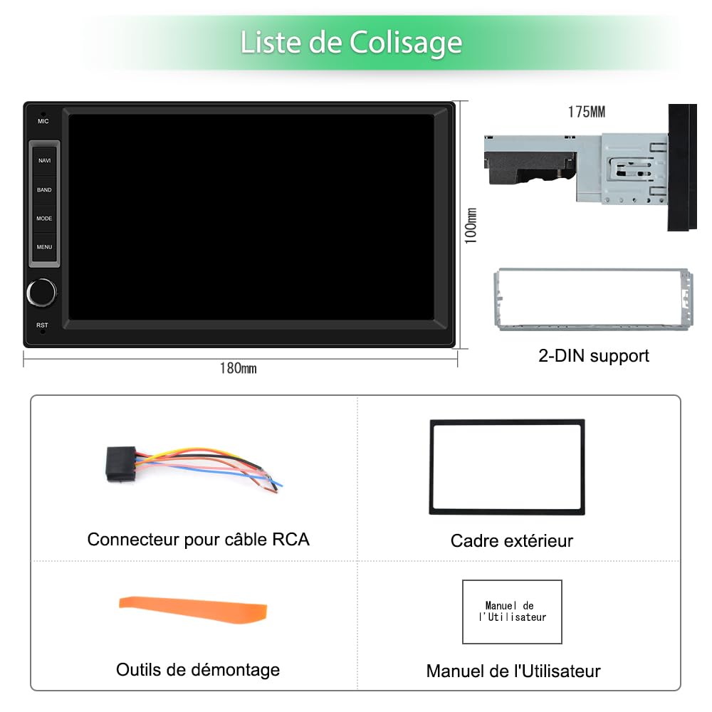 AWESAFE Autoradio 1 din 2 din Android 13 Universel Voiture Modèles Écran de 7 Pouces Supporte GPS Carplay Android Auto WiFi Bluetooth FM RDS USB Commande au Volant[2Go+32Go]