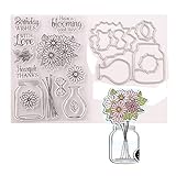 HY-beauty Vase Wishing Bottle Flower Words with Love Birthday Wishes Rubber Stamps and Cut Dies Set for Card Scrapbooking Making Christmas New Year Clear Stamps and Cutting Dies