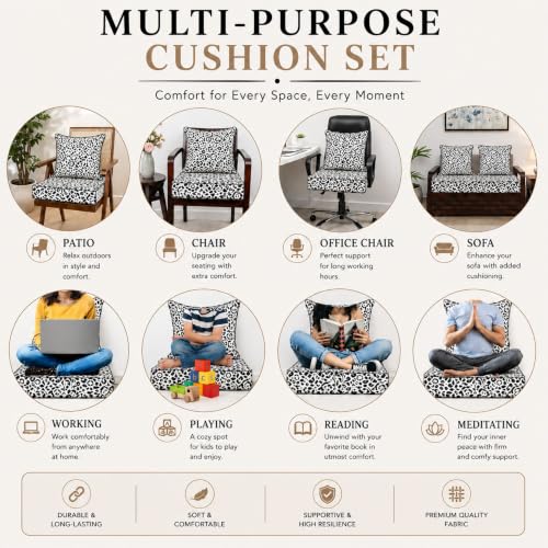 Image of Multipurpose 60x60x8 CM Woven Fashionable High Densitiy Foam Cushion Set for Floor, Patio, Chair and Balcony Garden Seating - White & Black Animal Set, Big Size Set - 24x24x3 Inch