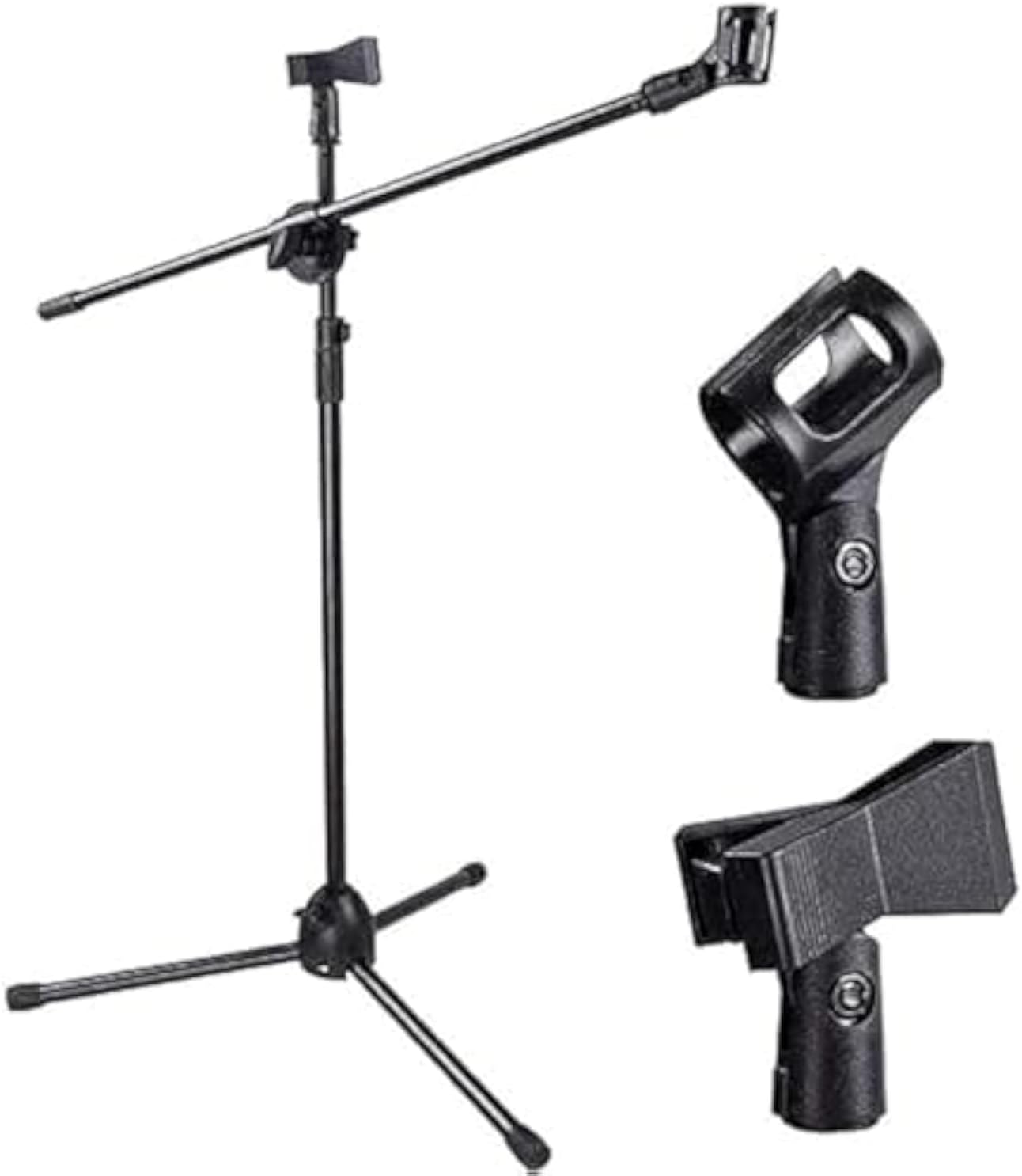 Microphone Stand Metal Dual Microphone Holder Tripod Adjustable Double-headed Clip Telescopic Boom Support