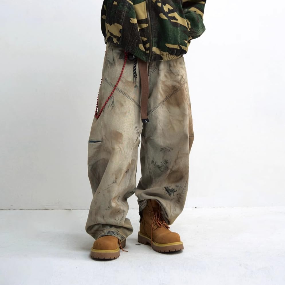 Mens Baggy Jeans High Waist Y2k Vintage Hip Hop Barrel Leg Pleated Design Denim Pants for Unisex Streetwear3