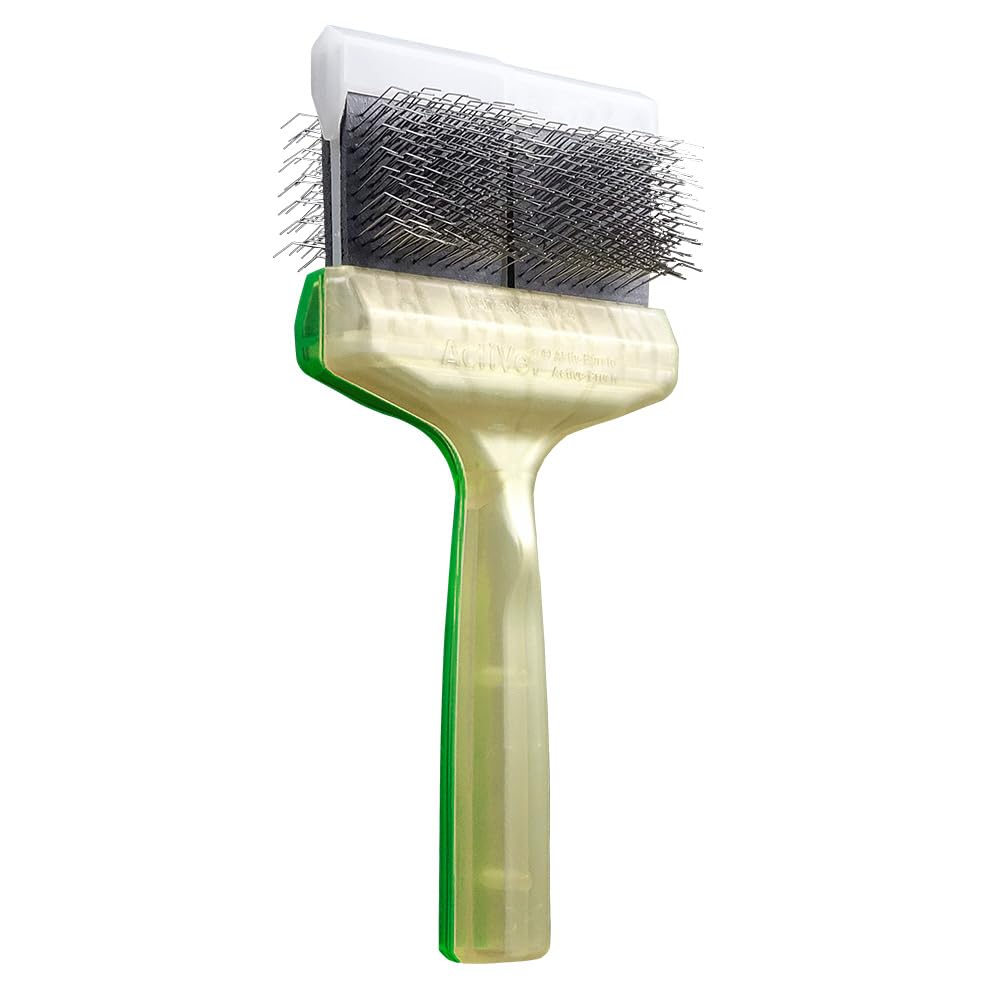 DUO SILCOATER – 2-in-1 Unterfellbürste & Pflegebürste für Hunde und Katzen – Soft Bürste für Kurzes Doppelfell & Langhaar – Flexible Profi Fellbürste Grün/Gold (9 cm)
