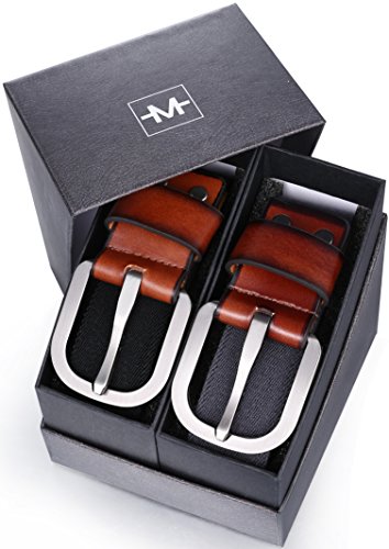 Men’s Elastic Belt, Leather Front - Adjustable Stretch Strap - by Marino Ave4