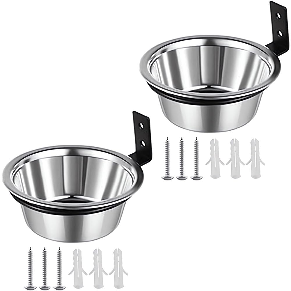 Lot de 2 gamelles murales pour chien avec support suspendu, mangeoire en acier inoxydable, 30 x 7 cm