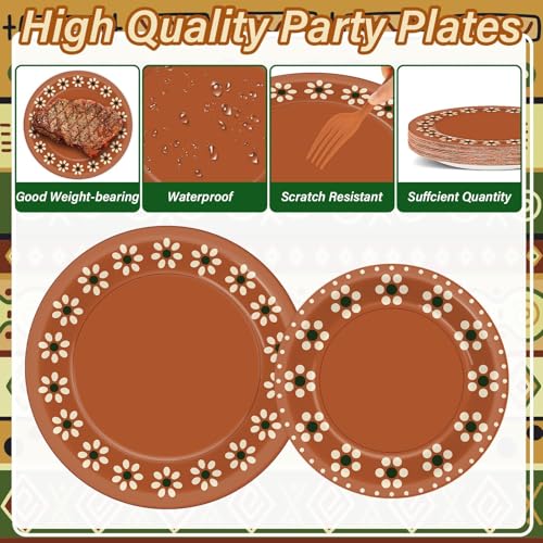 Image of 100 Pcs Cielito Lindo Plates Platos De Barro Mexicanos Mexican Party Plates and Napkin Set Mexican Fiesta Birthday Decoration Supplies Tableware Terracotta Flower Clay Pottery Party Favor Serves 25