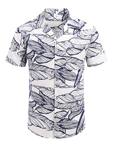 COOFANDY Men's Hawaiian Floral Shirts Cotton Linen Button Down Tropical Holiday Beach Shirts2