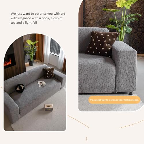 Housse de canapé extensible en peluche gris clair 3 places - 7