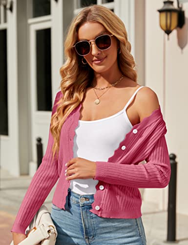 Image of Womens Cropped Cardigan Knit Shrugs for Dresses Tops V Neck Button Down Cardigans Sweaters