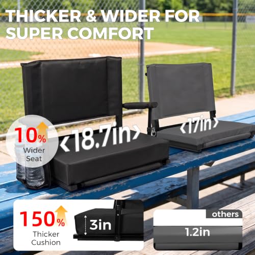 Image of Extra Wide Bleacher Seat w / Back & Cushion, Stadium Seat w / Support - Black