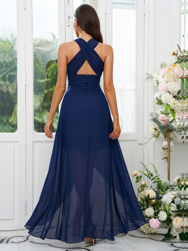 Deep V-Neck Bridesmaid Dresses for Wedding Short Chiffon High Low A Line Formal Prom Gown2