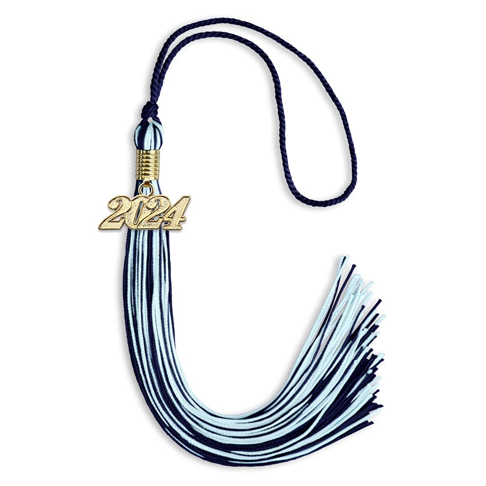 Endea Graduation Mixed Double Color Tassel with Gold Date Drop (Navy Blue/Light Blue, 2024)