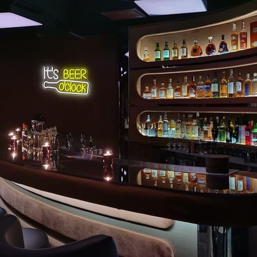 Image of Mutank It'S Beer O'Clock Neon Sign, Beer Neon Light USB Powered LED Dimmable, for Bar Game Room Nightclub Restaurant Beer Sign Men'S Cave Garage Court Decor(15.7 * 9.8 In)