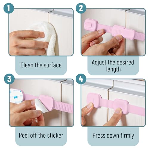Image of Bates- Child Safety Strap Locks, 12 Pack, Baby Pink, Child Locks for Cabinets and Drawers