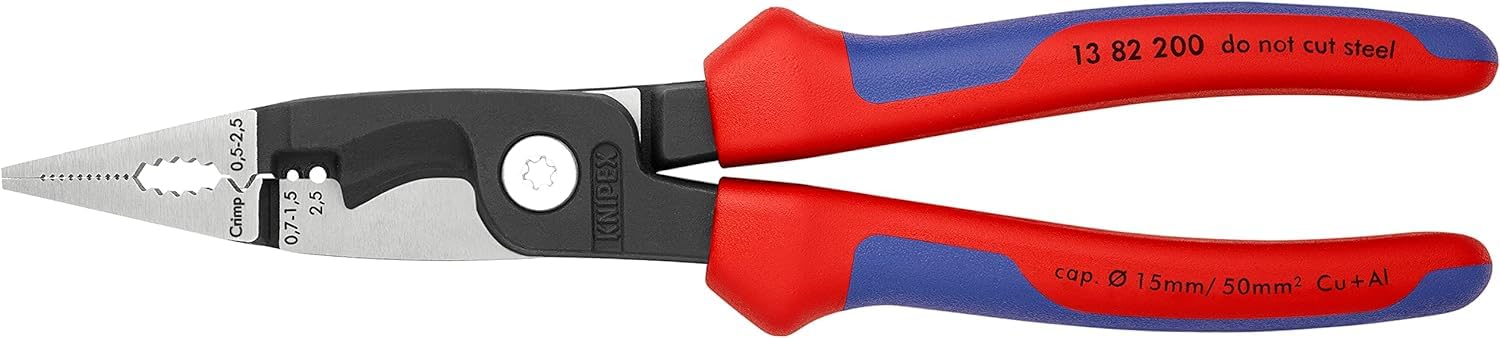 KNIPEX Alicate para instalaciones eléctricas negro atramentado, con fundas multicomponentes 200 mm 13 82 200