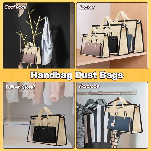 Image of 9 Pack Handbag Dust Bags, Clear Purse Storage Organizer with Zipper Handles, Non-Woven Fabric and PEVA Plastic, Dustproof and Moistureproof for Handbags, Purses, Gloves, Scarves, Blankets