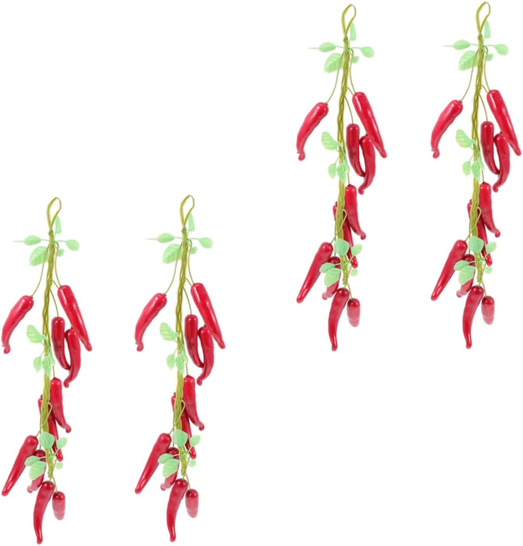 4pcs Hanging Fake Peppers Chili Pepper Decorations Pendant for Home Kitchen Party Artificial Chili Strings