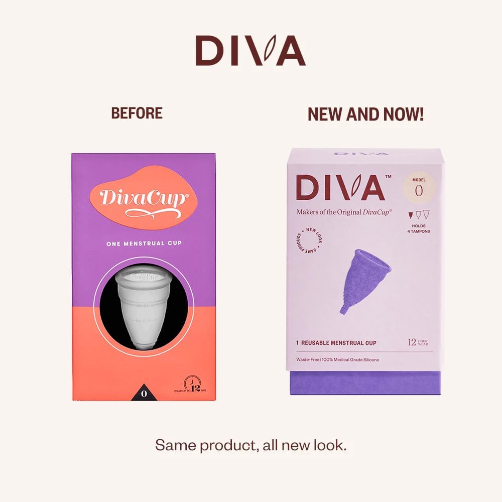 DIVA Cup & Shaker - Medical Grade Silicone Cup for Period Care - Reusable Menstrual Cup with Shaker for On-The-Go Cleansing - Wear Up to 12 Hours - Model 0 (Slim Vaginal Canals & First-Time Users)
